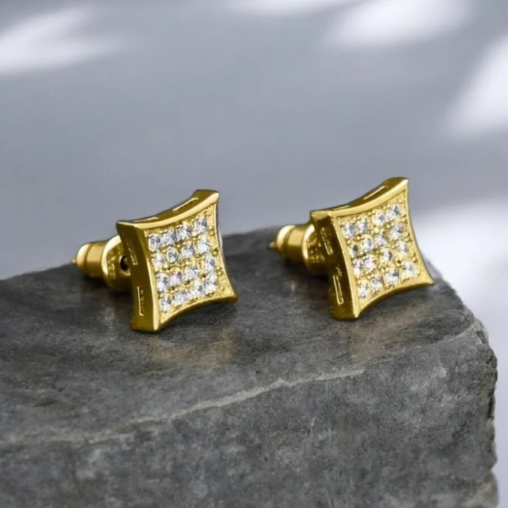 14K Mens Micropave Earrings